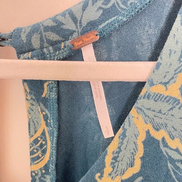 Free People Aqua Blue Baroque Boho Flowy Long Sleeve Top Size Small - Picture 6 of 11